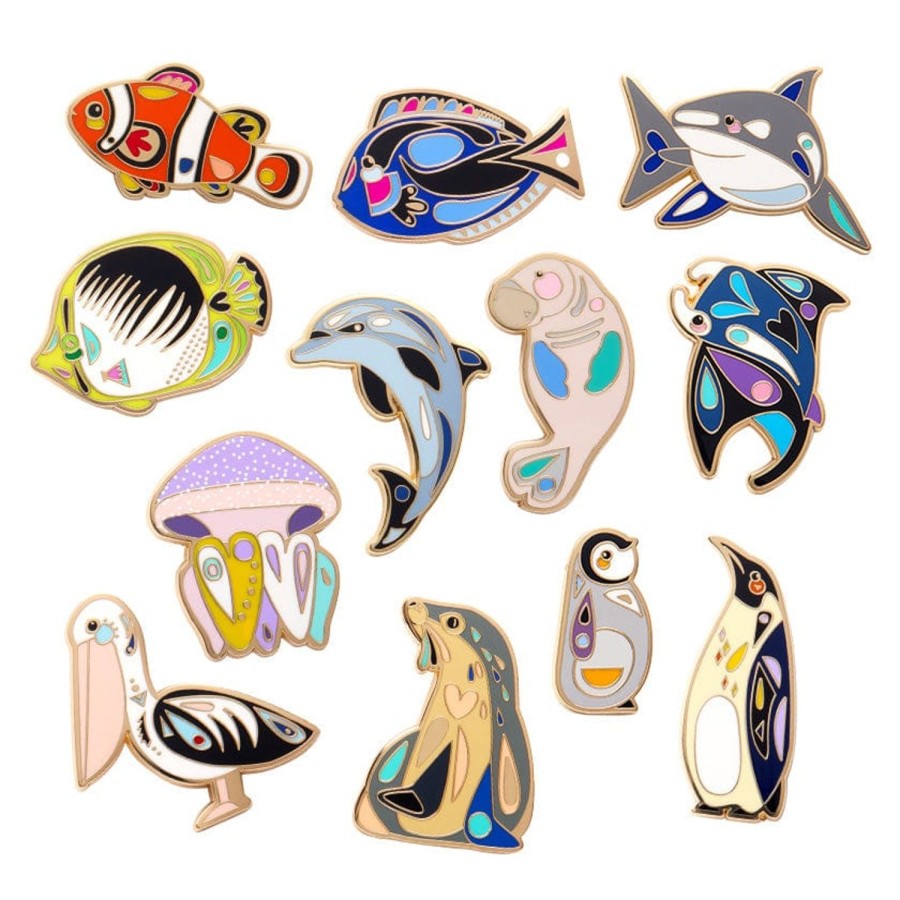 Erstwilder Enamel Pins | Pete Cromer Sea Life Enamel Pin Pack - 12 Piece