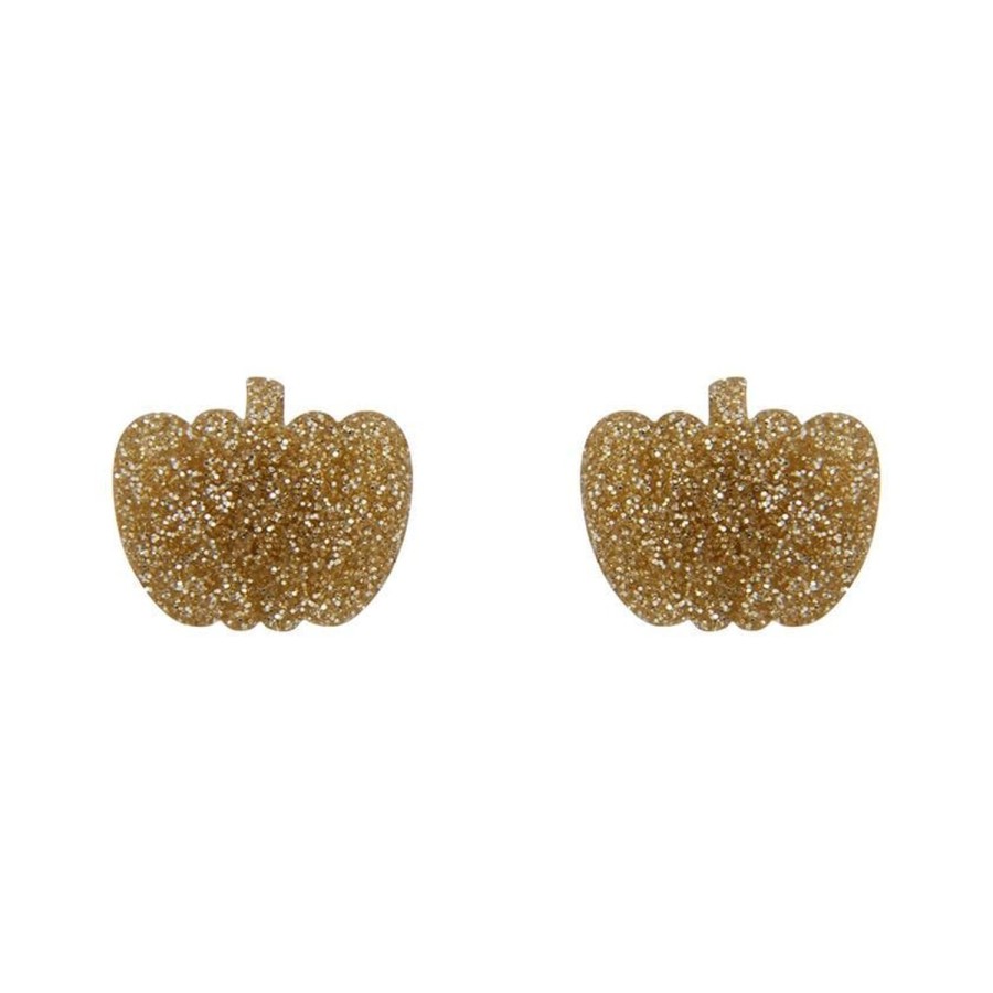 Erstwilder Essential Earrings | Pumpkin Glitter Resin Stud Earrings - Gold