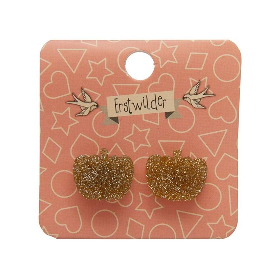 Erstwilder Essential Earrings | Pumpkin Glitter Resin Stud Earrings - Gold