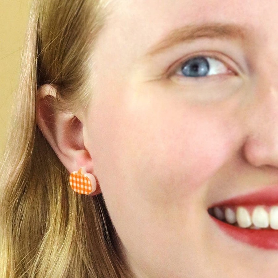 Erstwilder Essential Earrings | Pumpkin Patch Stud Earrings Set - Orange & Orange Gingham