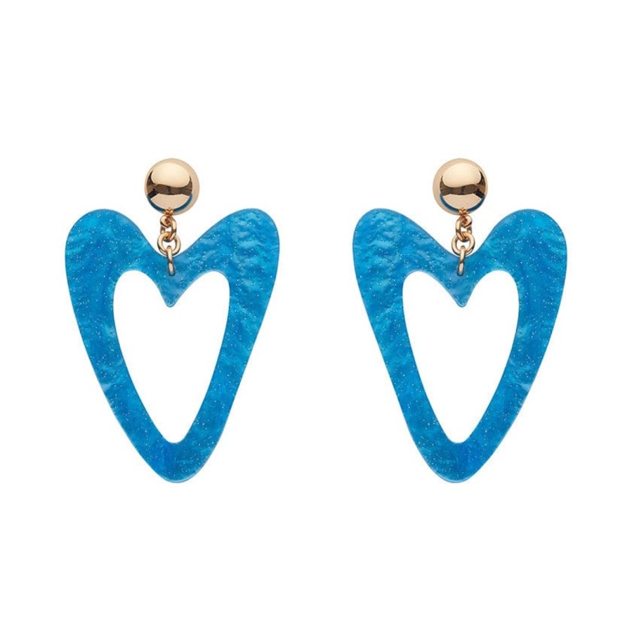 Erstwilder Essential Earrings | Statement Glitter Ripple Heart Drop Earrings - Aqua