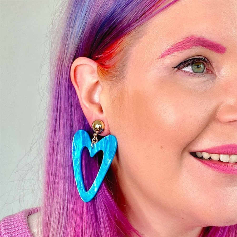 Erstwilder Essential Earrings | Statement Glitter Ripple Heart Drop Earrings - Aqua