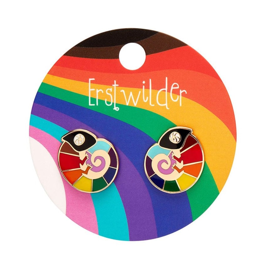 Erstwilder Enamel Earrings | Carmel'S Colourful Chameleon Enamel Stud Earrings