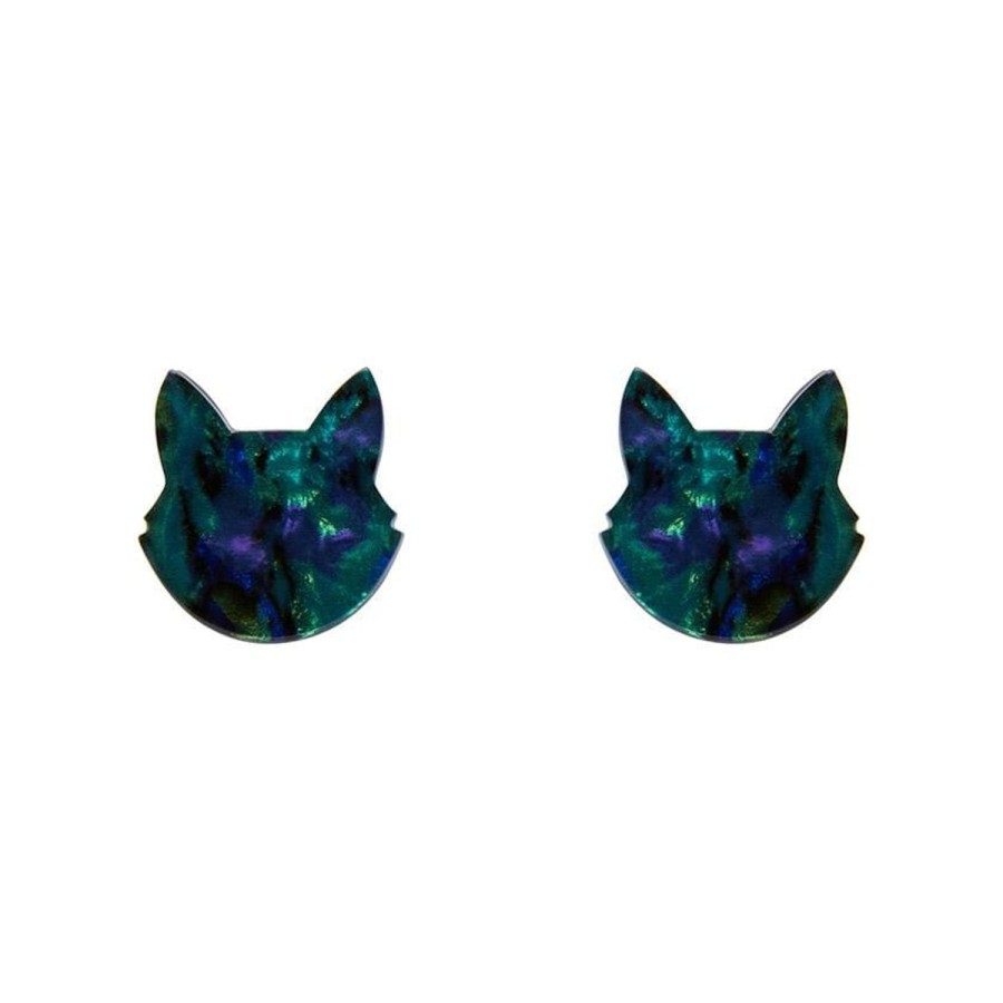 Erstwilder Essential Earrings | Cat Head Lava Resin Stud Earrings - Green