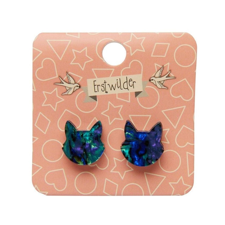 Erstwilder Essential Earrings | Cat Head Lava Resin Stud Earrings - Green