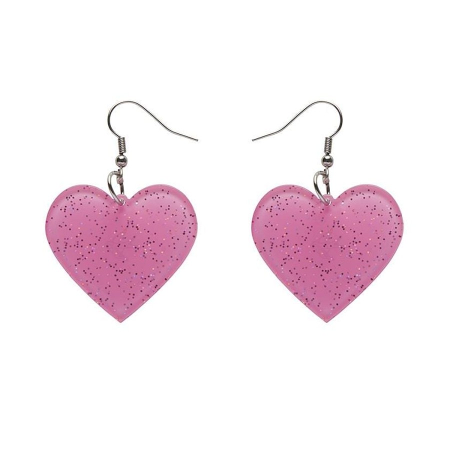 Erstwilder Essential Earrings | Solid Heart Glitter Resin Drop Earrings - Pink