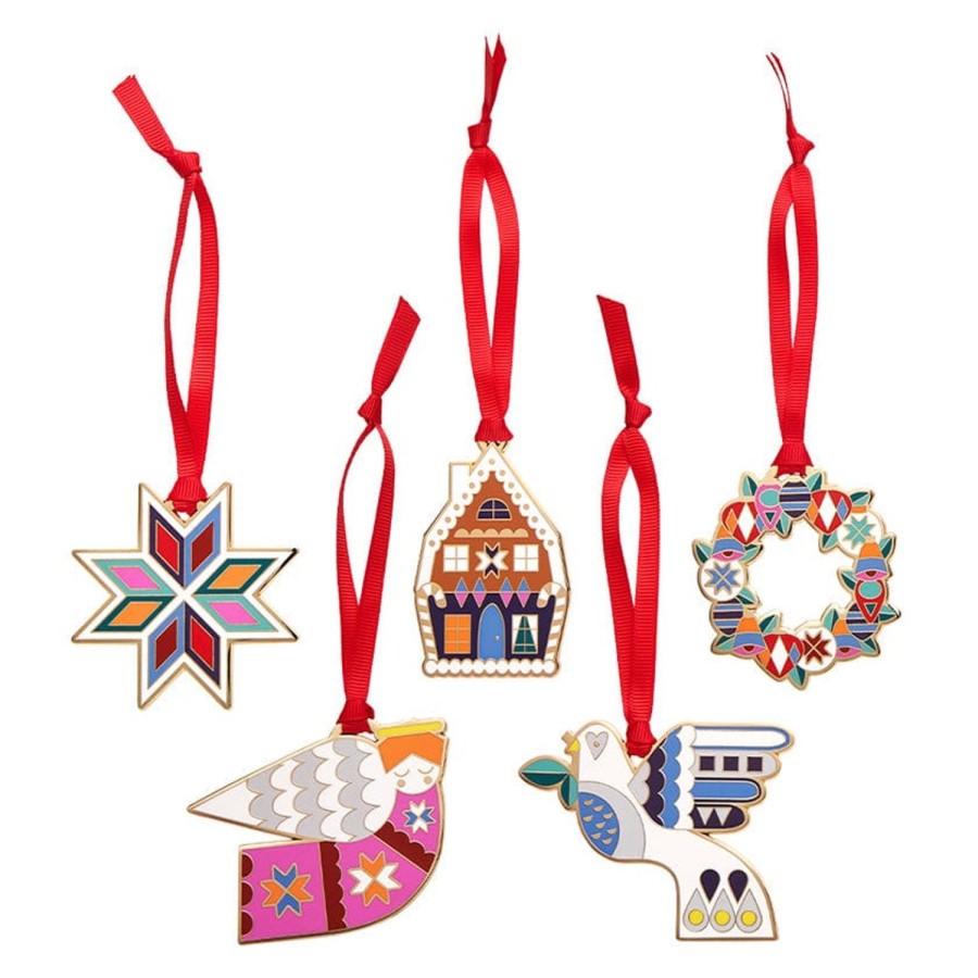 Erstwilder Tree Ornaments | Modern Holiday Enamel Tree Ornament Pack - 5 Piece