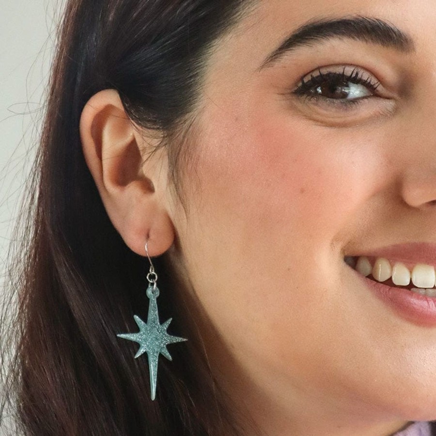 Erstwilder Essential Earrings | Atomic Star Glitter Drop Earring - Blue