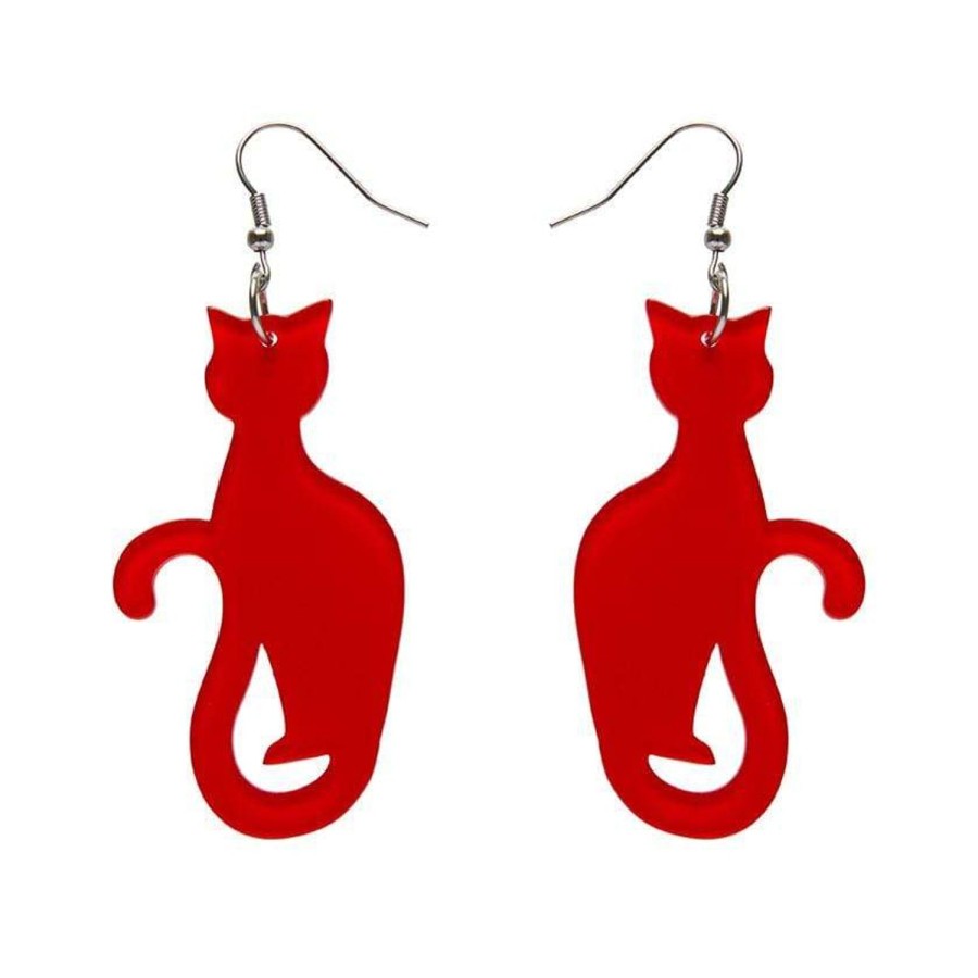 Erstwilder Essential Earrings | Sitting Cat Bubble Resin Drop Earrings - Red