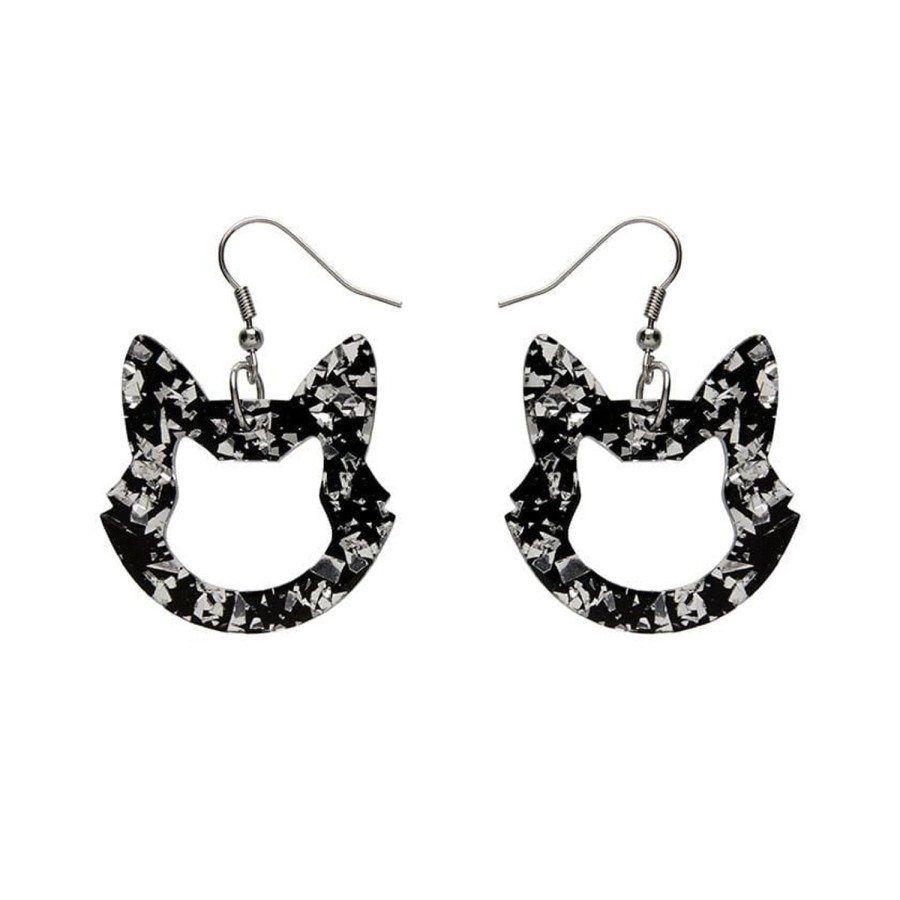 Erstwilder Essential Earrings | Cat Head Chunky Glitter Resin Drop Earrings - Silver