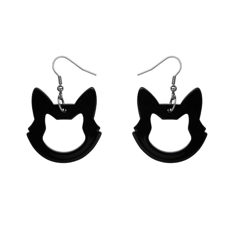 Erstwilder Essential Earrings | Cat Head Solid Resin Drop Earrings - Black