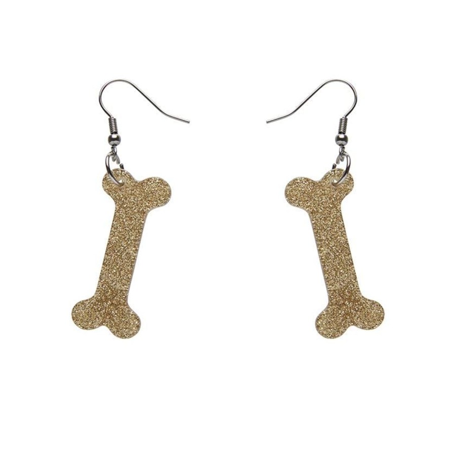 Erstwilder Essential Earrings | Bones Glitter Resin Drop Earrings - Gold