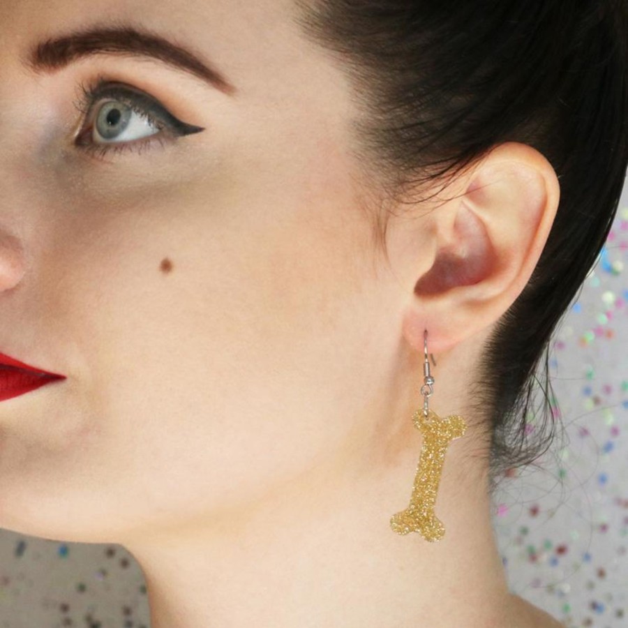 Erstwilder Essential Earrings | Bones Glitter Resin Drop Earrings - Gold