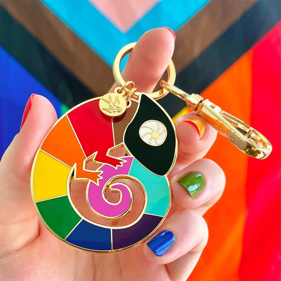 Erstwilder Enamel Key Rings | Carmel'S Colourful Chameleon Enamel Key Ring