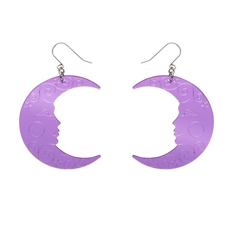 Erstwilder Essential Earrings | Moon Mirror Drop Earrings - Purple