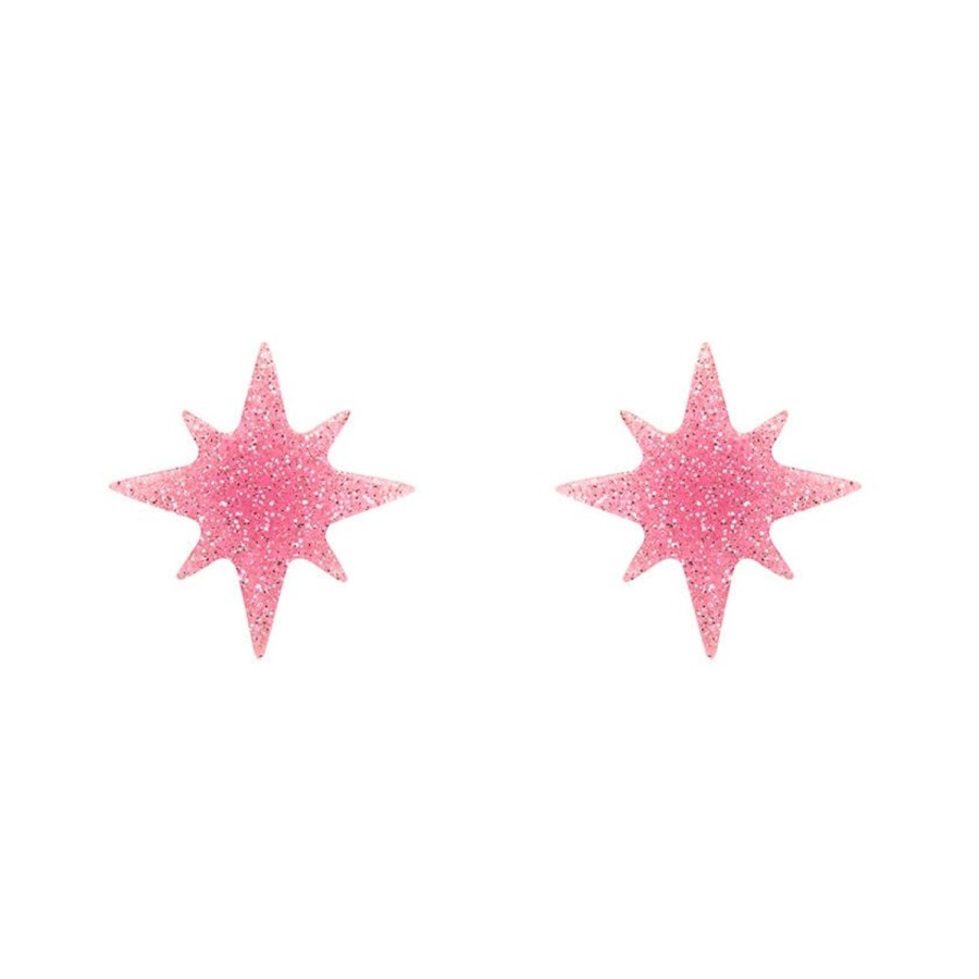 Erstwilder Essential Earrings | Atomic Star Glitter Stud Earring - Pink