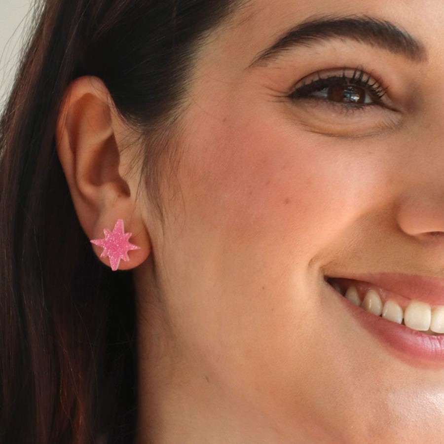 Erstwilder Essential Earrings | Atomic Star Glitter Stud Earring - Pink