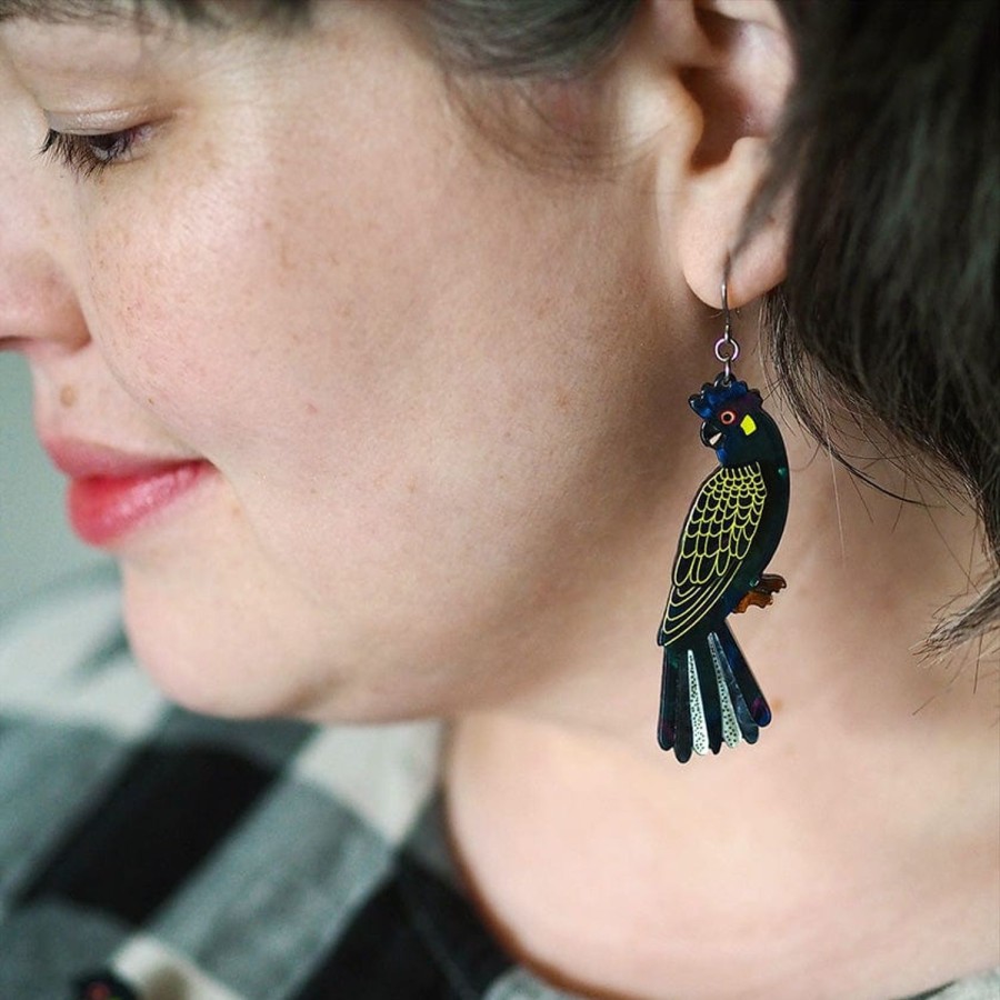 Erstwilder Earrings | Bella The Black Cockatoo Drop Earrings