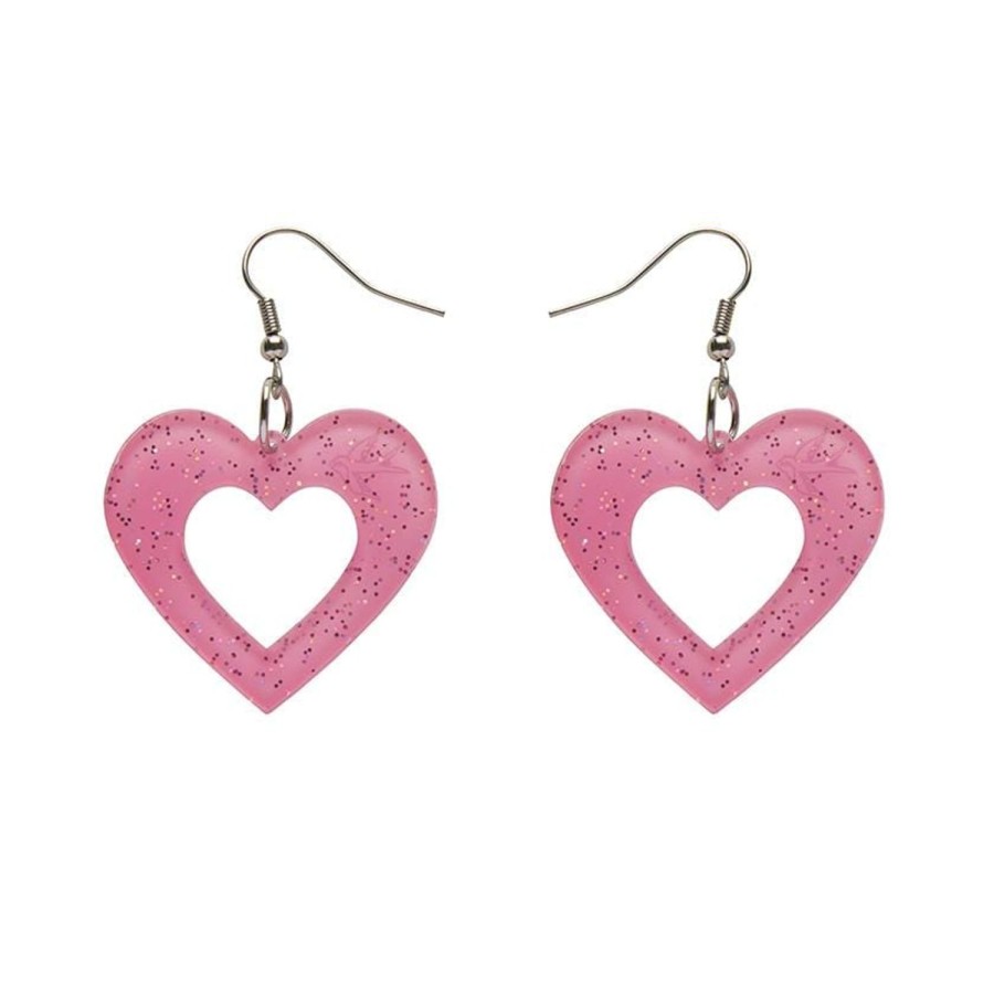 Erstwilder Essential Earrings | Heart Glitter Resin Drop Earrings - Pink