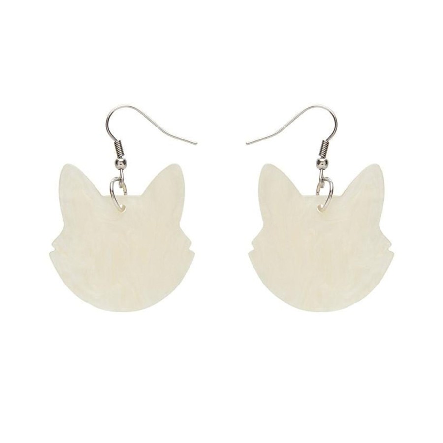 Erstwilder Essential Earrings | Solid Cat Head Ripple Resin Drop Earrings - White