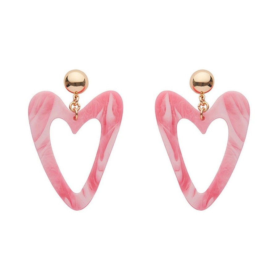 Erstwilder Essential Earrings | Statement Marble Resin Heart Drop Earrings - Pink