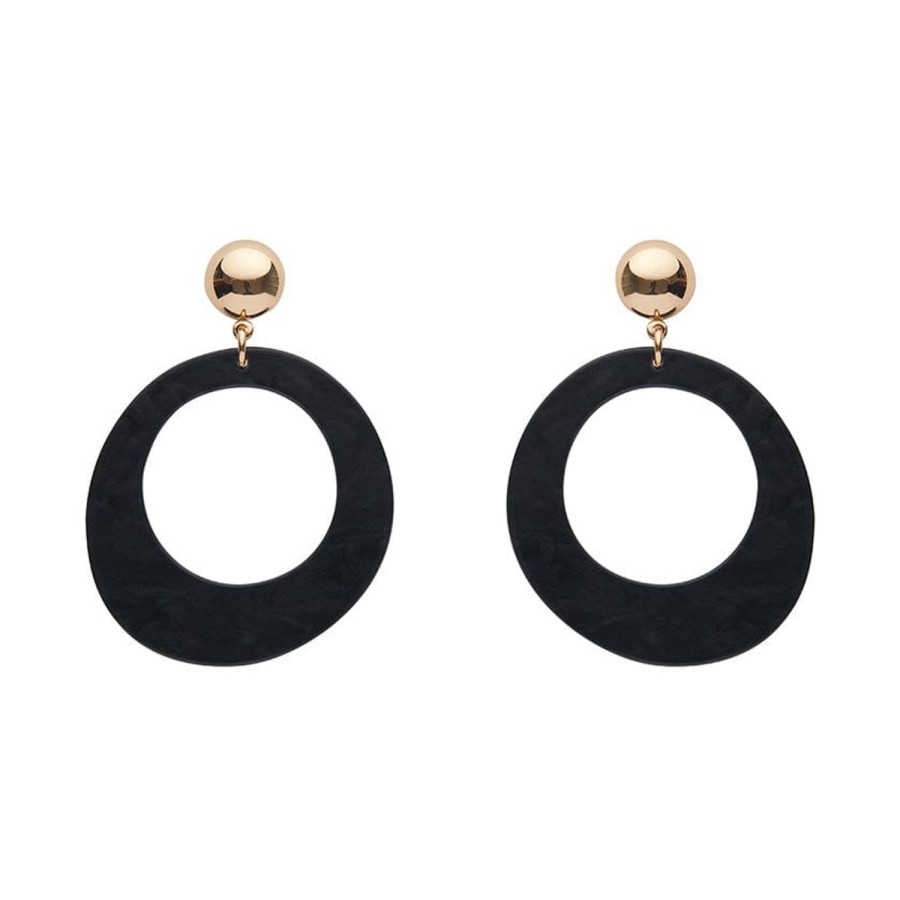 Erstwilder Essential Earrings | Statement Ripple Resin Circle Drop Earrings - Black