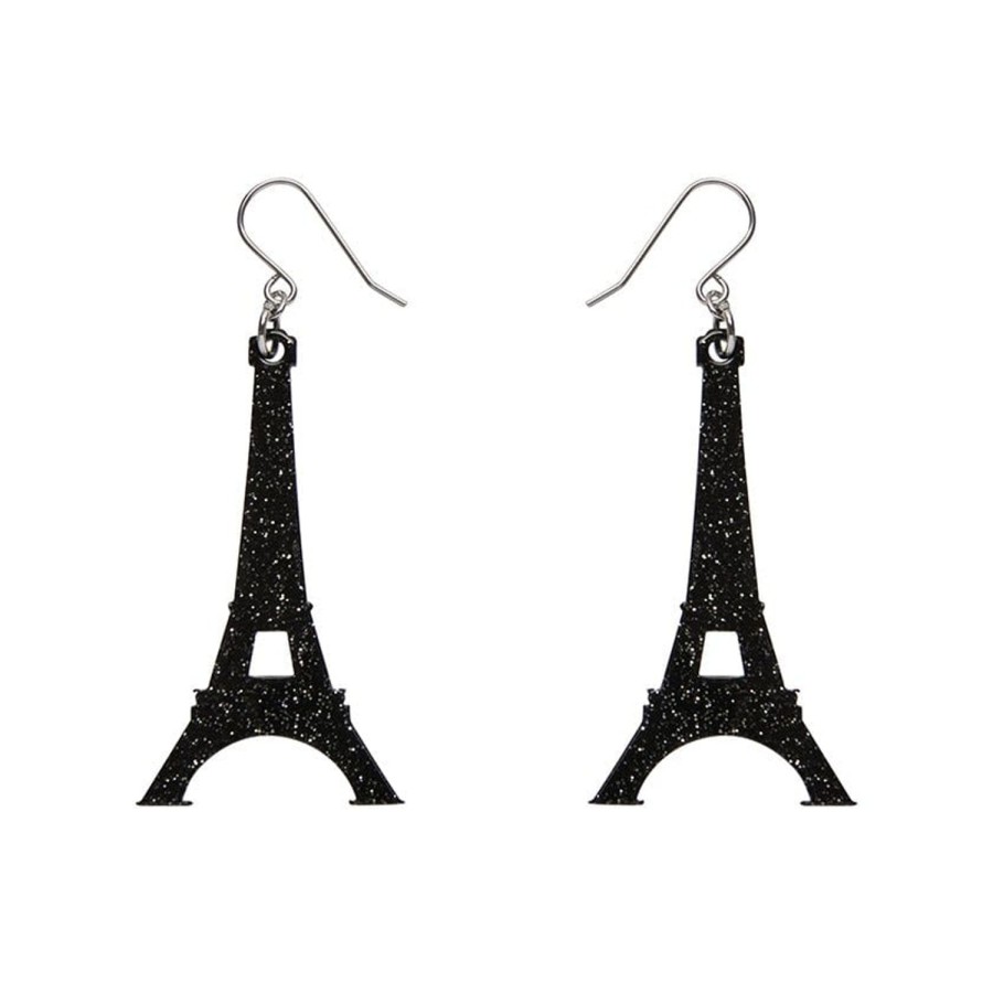 Erstwilder Essential Earrings | Eiffel Tower Glitter Resin Drop Earrings - Black