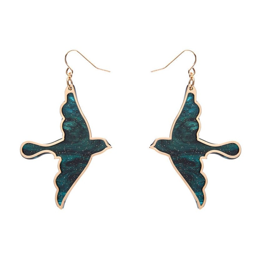 Erstwilder Essential Earrings | Swallow Ripple Glitter Resin Drop Earrings - Green