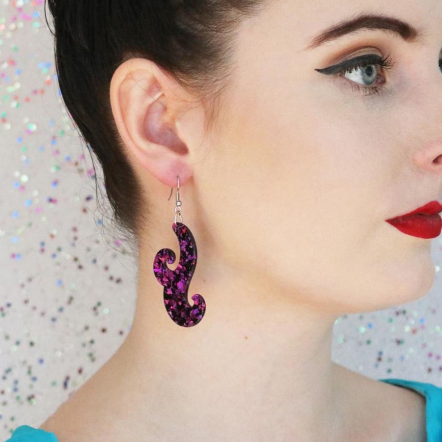 Erstwilder Essential Earrings | Nouveau Chunky Glitter Resin Drop Earrings - Purple