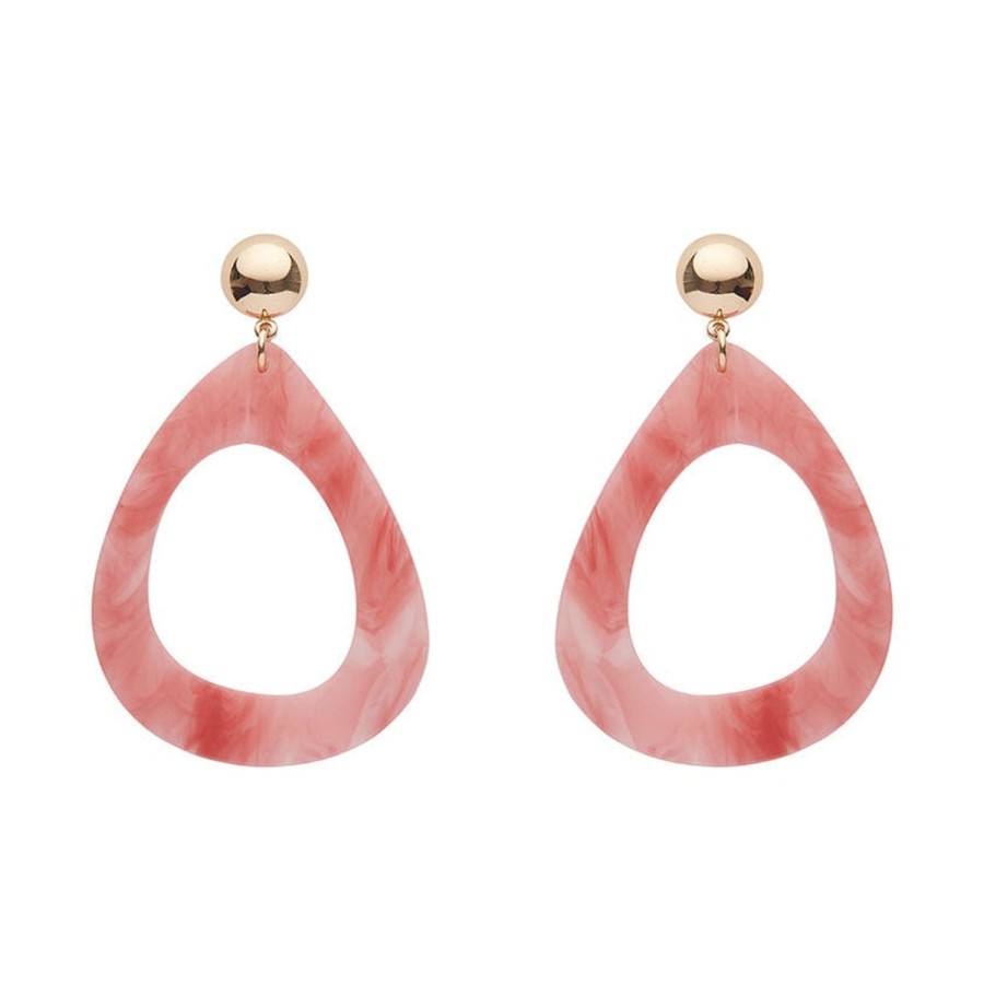 Erstwilder Essential Earrings | Statement Marble Resin Tear Drop Earrings - Coral