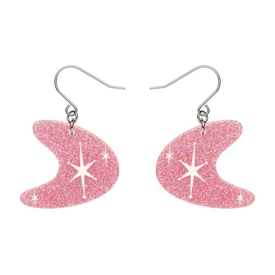 Erstwilder Essential Earrings | Atomic Boomerang Glitter Drop Earrings - Pink