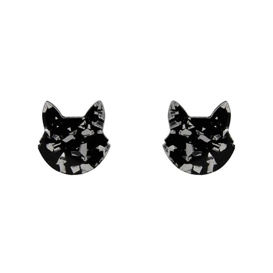 Erstwilder Essential Earrings | Cat Head Chunky Glitter Resin Stud Earrings - Silver