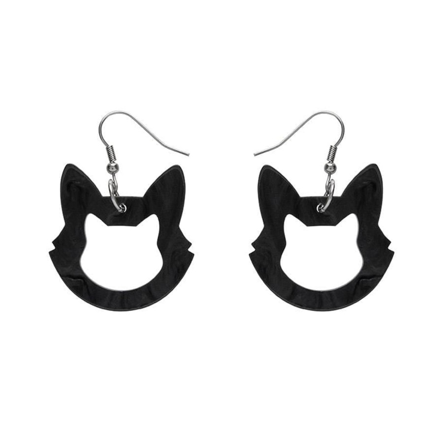 Erstwilder Essential Earrings | Cat Head Ripple Resin Drop Earrings - Black