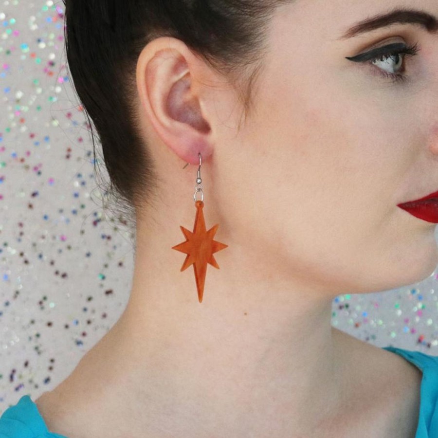 Erstwilder Essential Earrings | Starburst Ripple Resin Drop Earrings - Orange