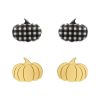 Erstwilder Essential Earrings | Pumpkin Patch Stud Earrings Set - Gold & Black Gingham