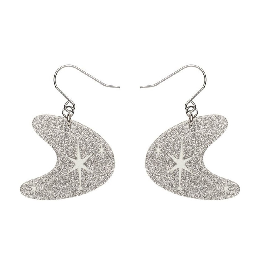 Erstwilder Essential Earrings | Atomic Boomerang Glitter Drop Earrings - Silver