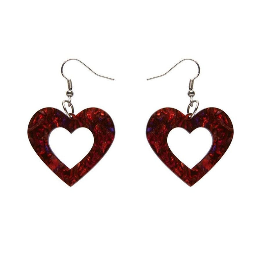 Erstwilder Essential Earrings | Heart Lava Resin Drop Earrings - Red