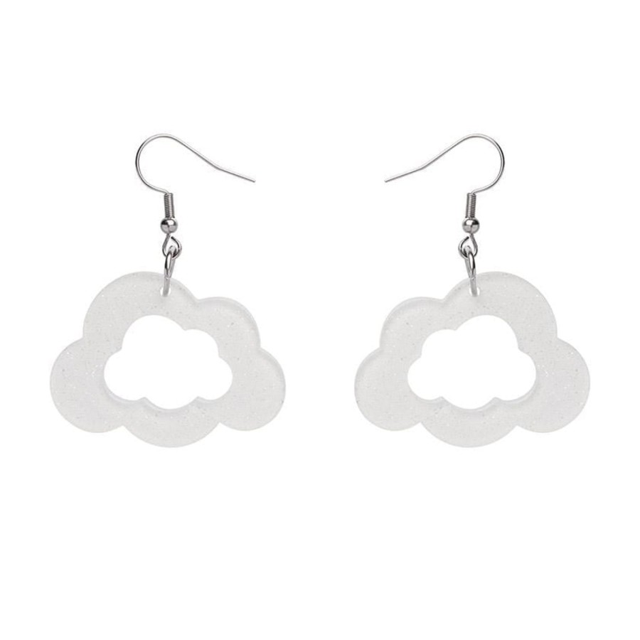 Erstwilder Essential Earrings | Cloud Glitter Resin Drop Earrings - White