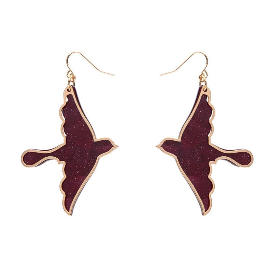 Erstwilder Essential Earrings | Swallow Ripple Glitter Resin Drop Earrings - Burgundy