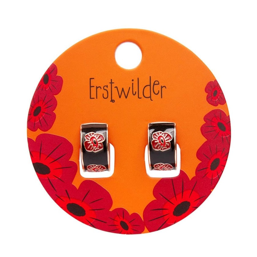 Erstwilder Enamel Earrings | Remembrance Poppy Enamel Huggie Earrings