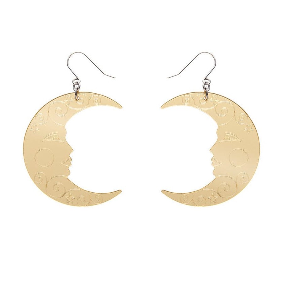 Erstwilder Essential Earrings | Moon Mirror Drop Earrings - Gold