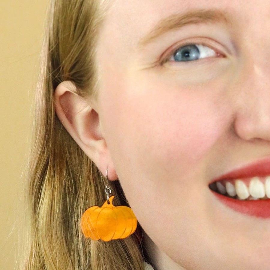 Erstwilder Essential Earrings | Pumpkin Mirror Drop Earrings - Orange