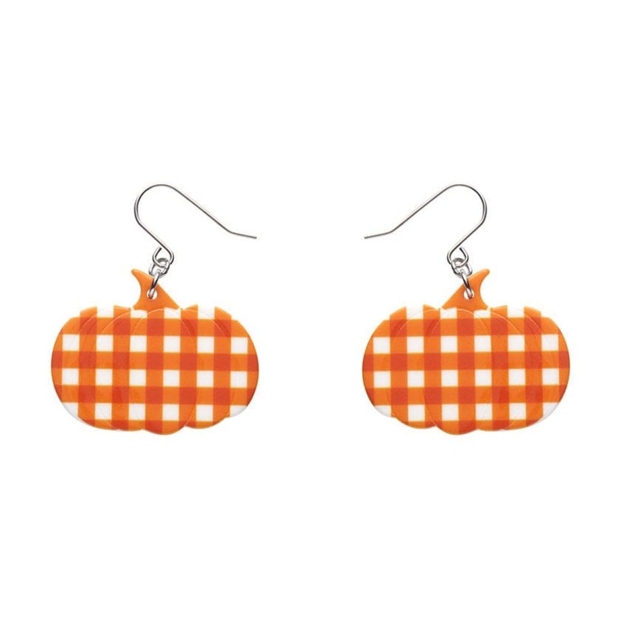 Erstwilder Essential Earrings | Pumpkin Gingham Drop Earrings - Orange