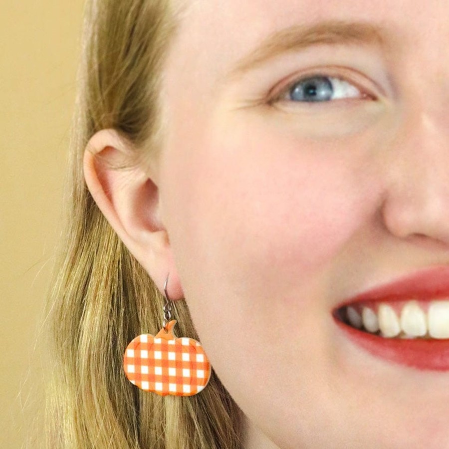 Erstwilder Essential Earrings | Pumpkin Gingham Drop Earrings - Orange