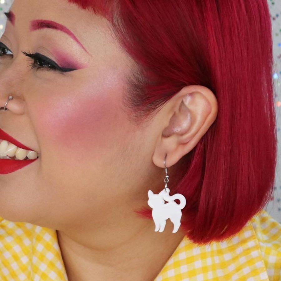 Erstwilder Essential Earrings | Pussy Cat Bubble Resin Drop Earrings - White