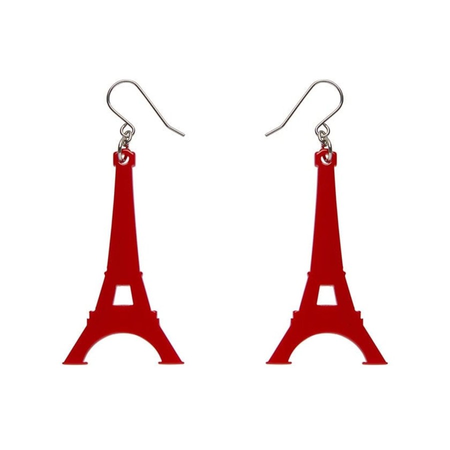 Erstwilder Essential Earrings | Eiffel Tower Solid Resin Drop Earrings - Red