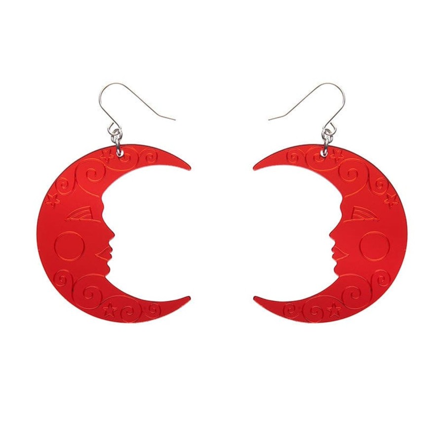 Erstwilder Essential Earrings | Moon Mirror Drop Earrings - Red