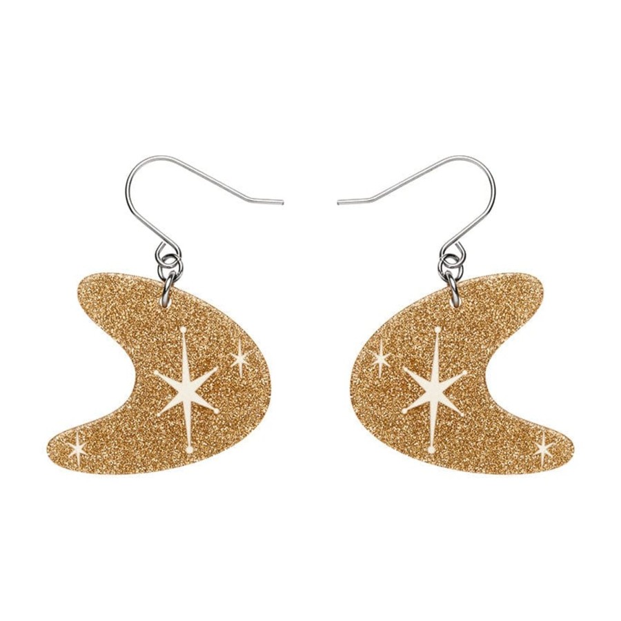 Erstwilder Essential Earrings | Atomic Boomerang Glitter Drop Earrings - Gold